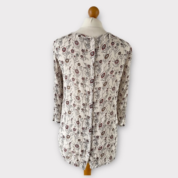 Fat Face Blouse Top UK 10 Ivory Natural Multi Floral Print Button Back Boho - Picture 8 of 12